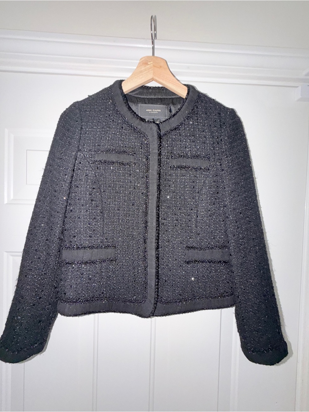 Ana Capri Le Collezioni Jacket. 45% Wool Blend w/100% silk lining & Trim.